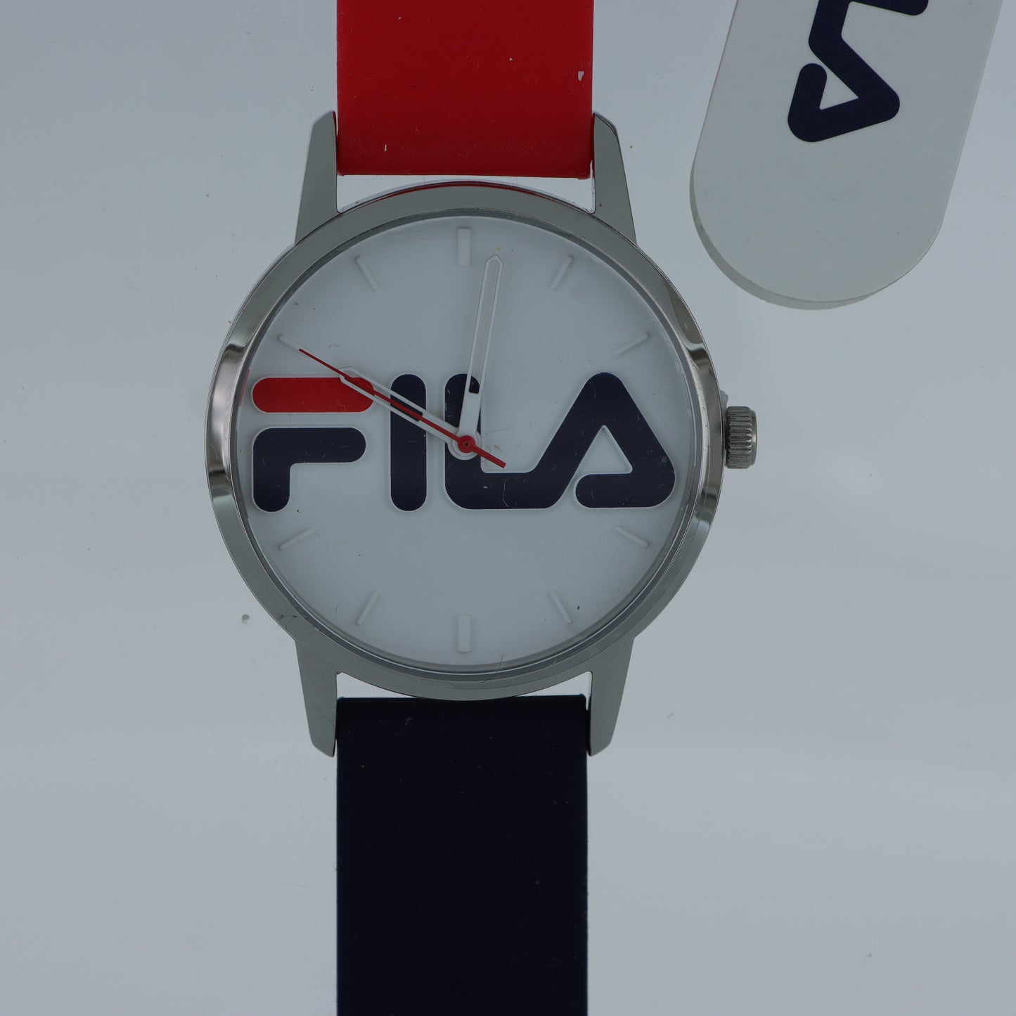 FILA Orologio Unisex – Maxi Logo Quadrante Bianco Cinturino Bicolore Rosso e Blu