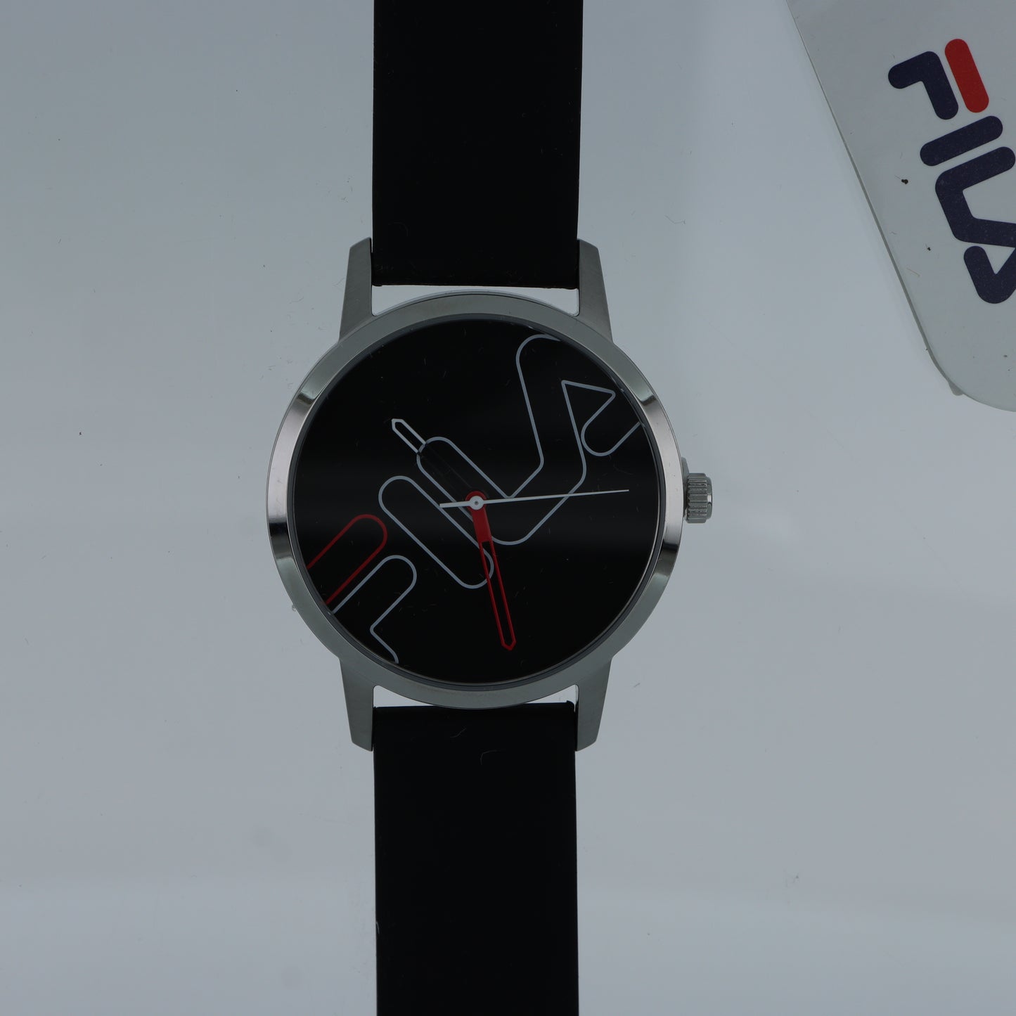 FILA Orologio Unisex – Logo Outline Quadrante Nero Cinturino Silicone
