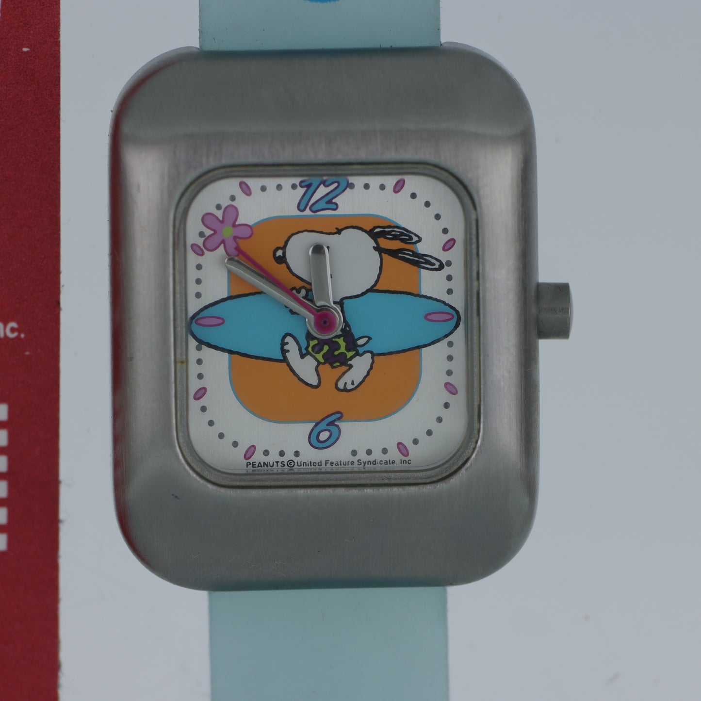 Peanuts Snoopy Orologio – Surfer Edition Cassa Squadrata Acciaio Cinturino Azzurro