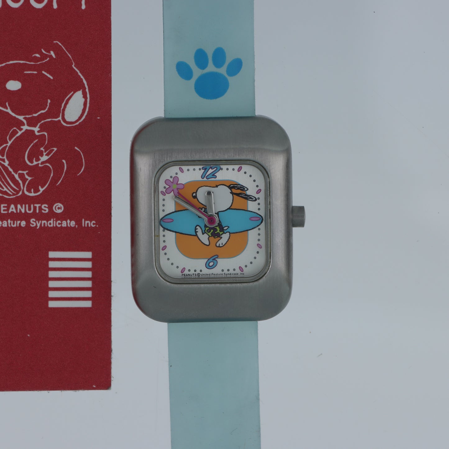 Peanuts Snoopy Orologio – Surfer Edition Cassa Squadrata Acciaio Cinturino Azzurro