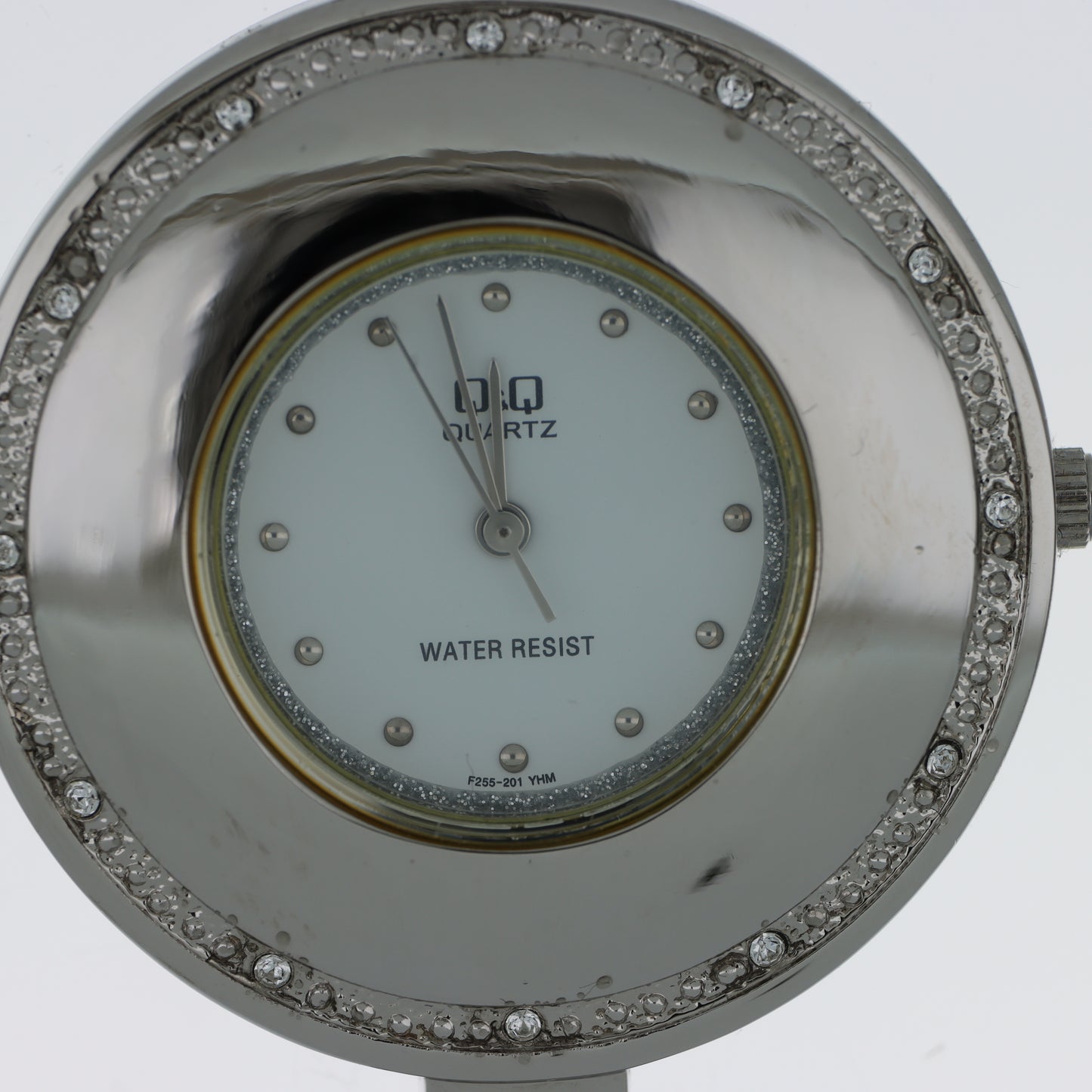 Q&Q Quartz Orologio Donna – Doppio Anello Cristalli Quadrante Bianco Bracciale Acciaio Water Resist