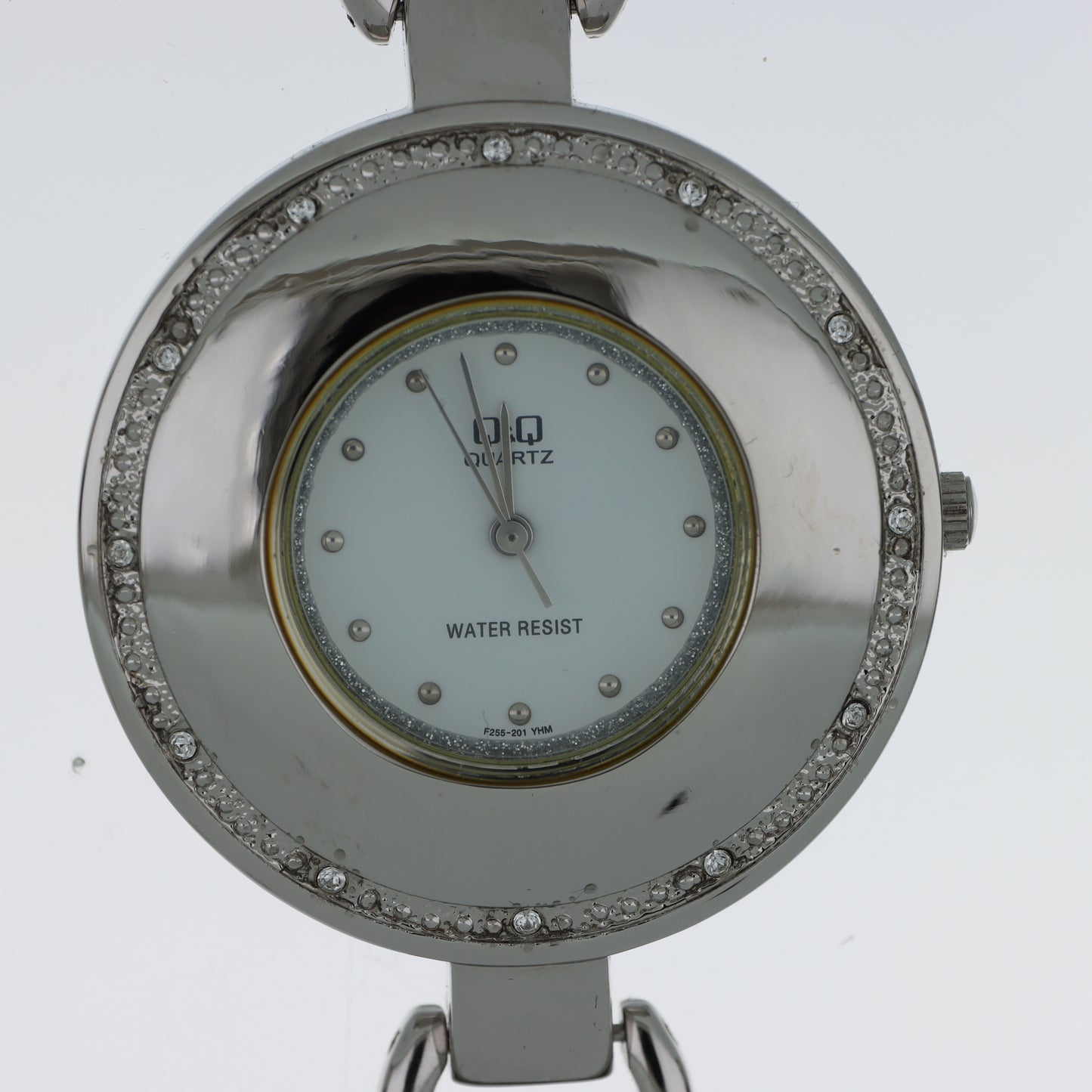 Q&Q Quartz Orologio Donna – Doppio Anello Cristalli Quadrante Bianco Bracciale Acciaio Water Resist