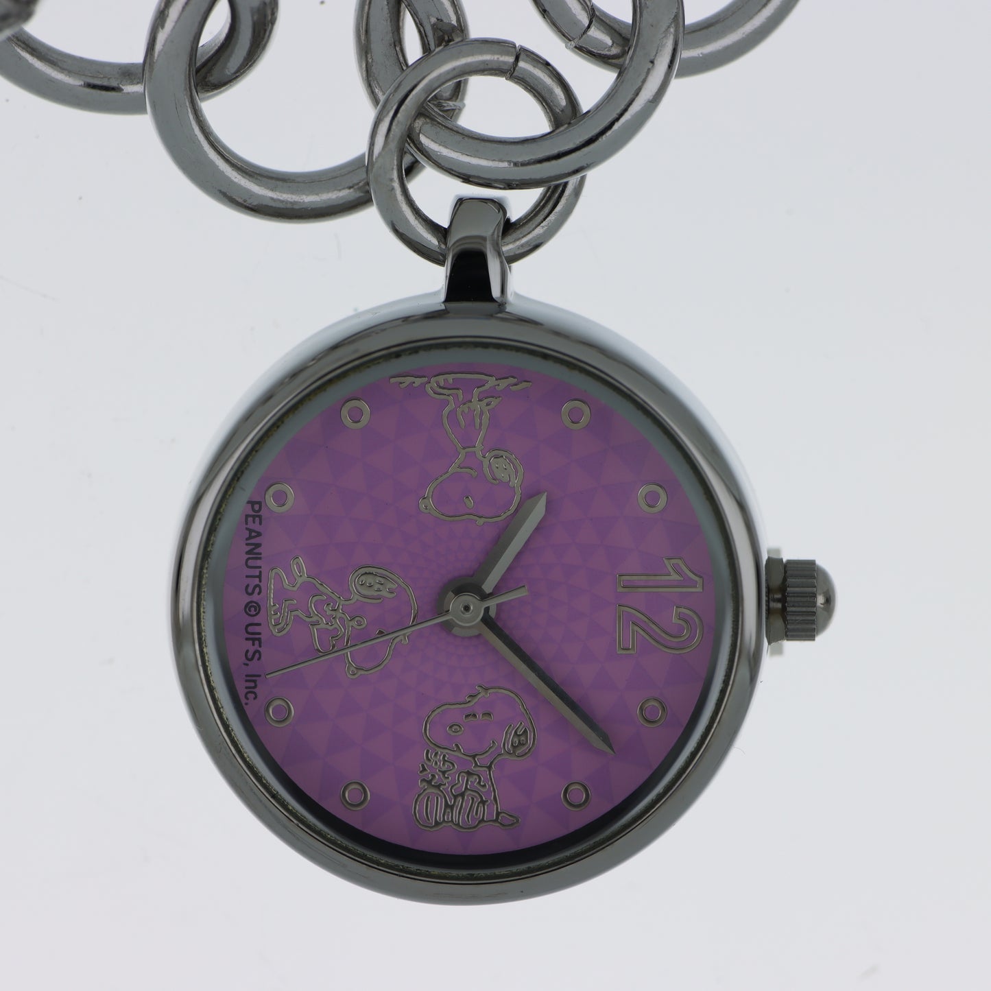 Peanuts Snoopy Orologio Bracciale Charm – Quadrante Viola Acciaio Cuori Snoopy & Woodstock