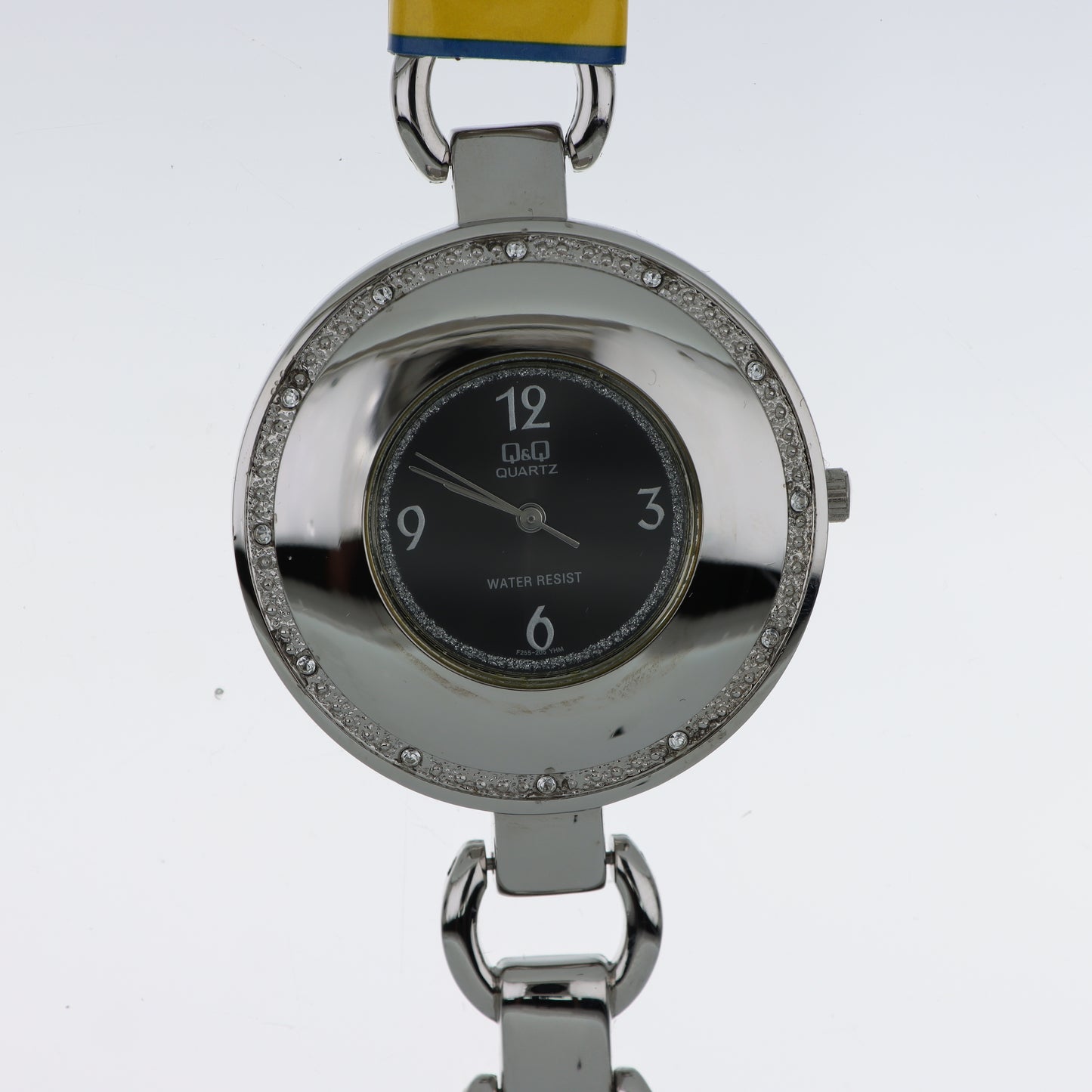 Q&Q Quartz Orologio Donna – Doppio Anello Cristalli Quadrante Nero Bracciale Acciaio Water Resist
