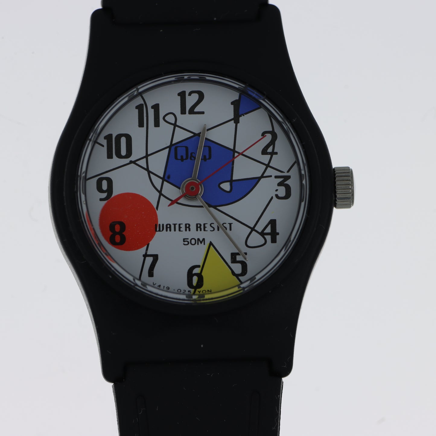 Q&Q Orologio Unisex – Art Edition Quadrante Mondrian Cassa Nera Cinturino Silicone WR 50M