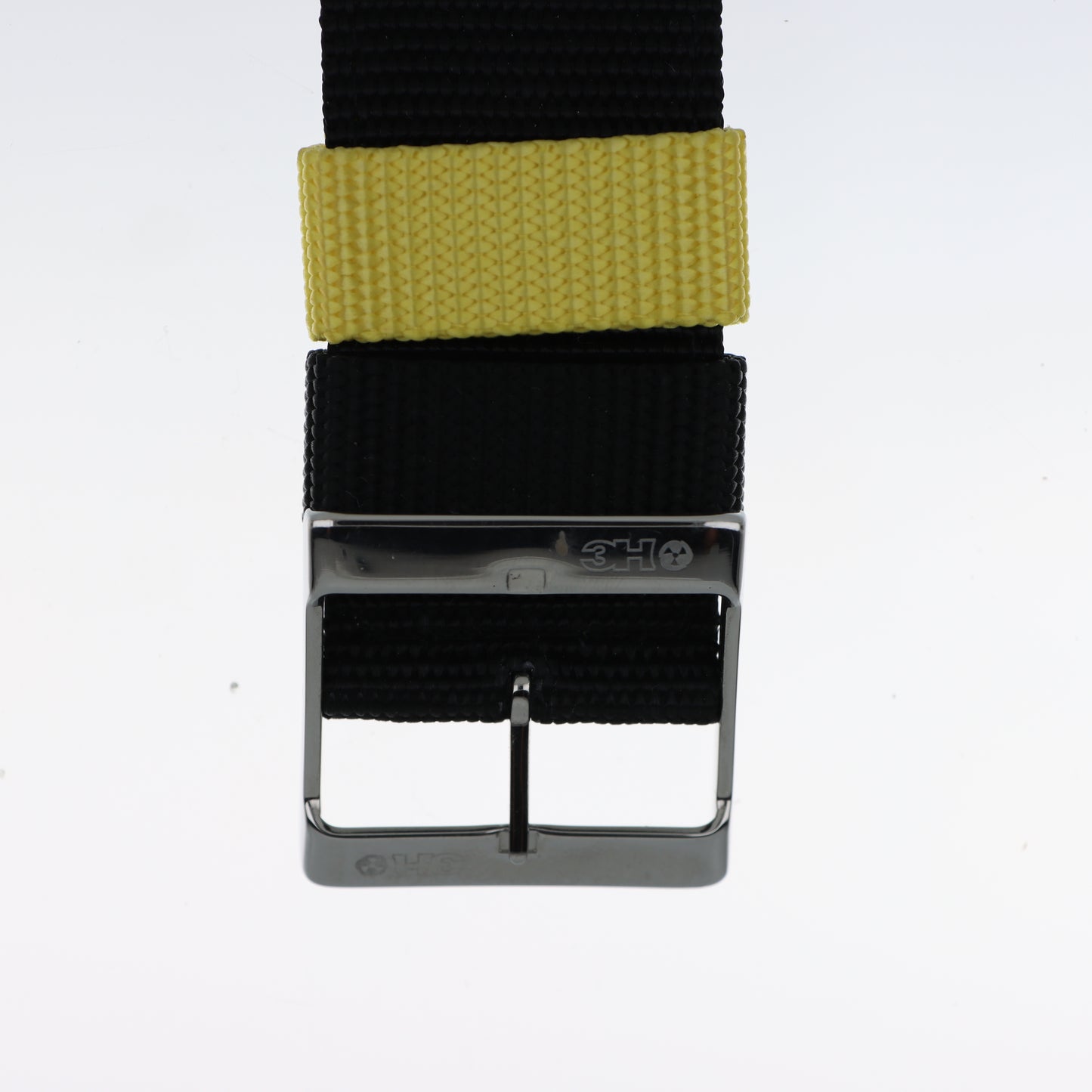 Cinturino Orologio NATO in Tessuto Nero con Passante Giallo – Fibbia Acciaio 3H