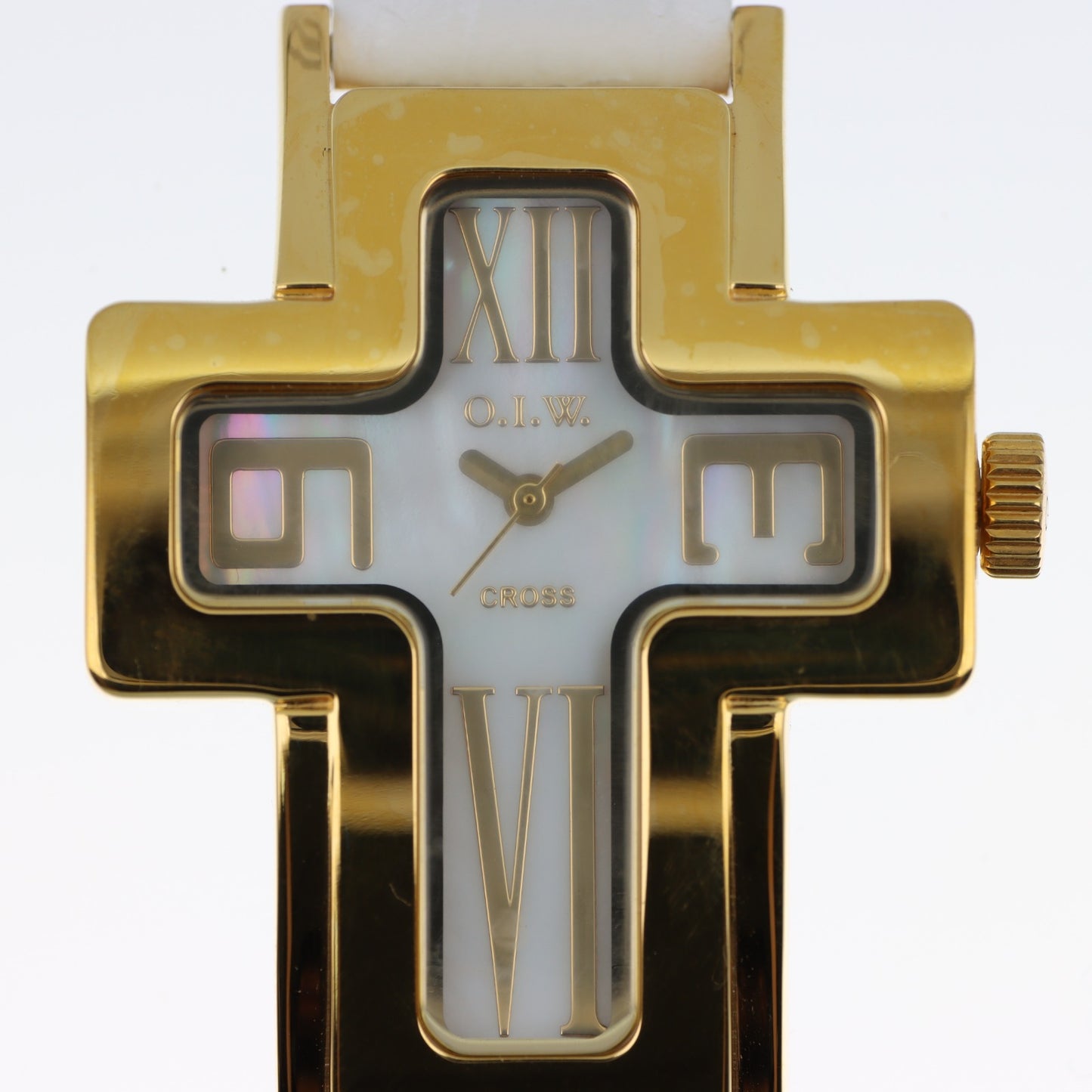 O.I.W. Cross Gold White — Orologio Donna Cassa a Croce Dorata Cinturino Bianco