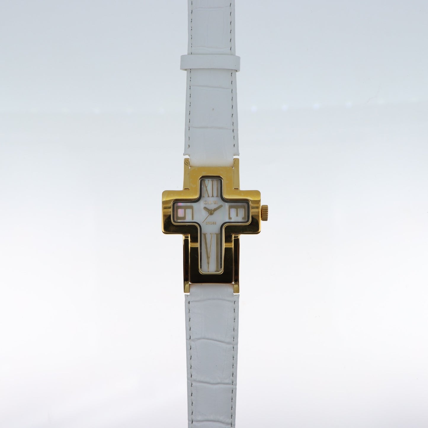 O.I.W. Cross Gold White — Orologio Donna Cassa a Croce Dorata Cinturino Bianco
