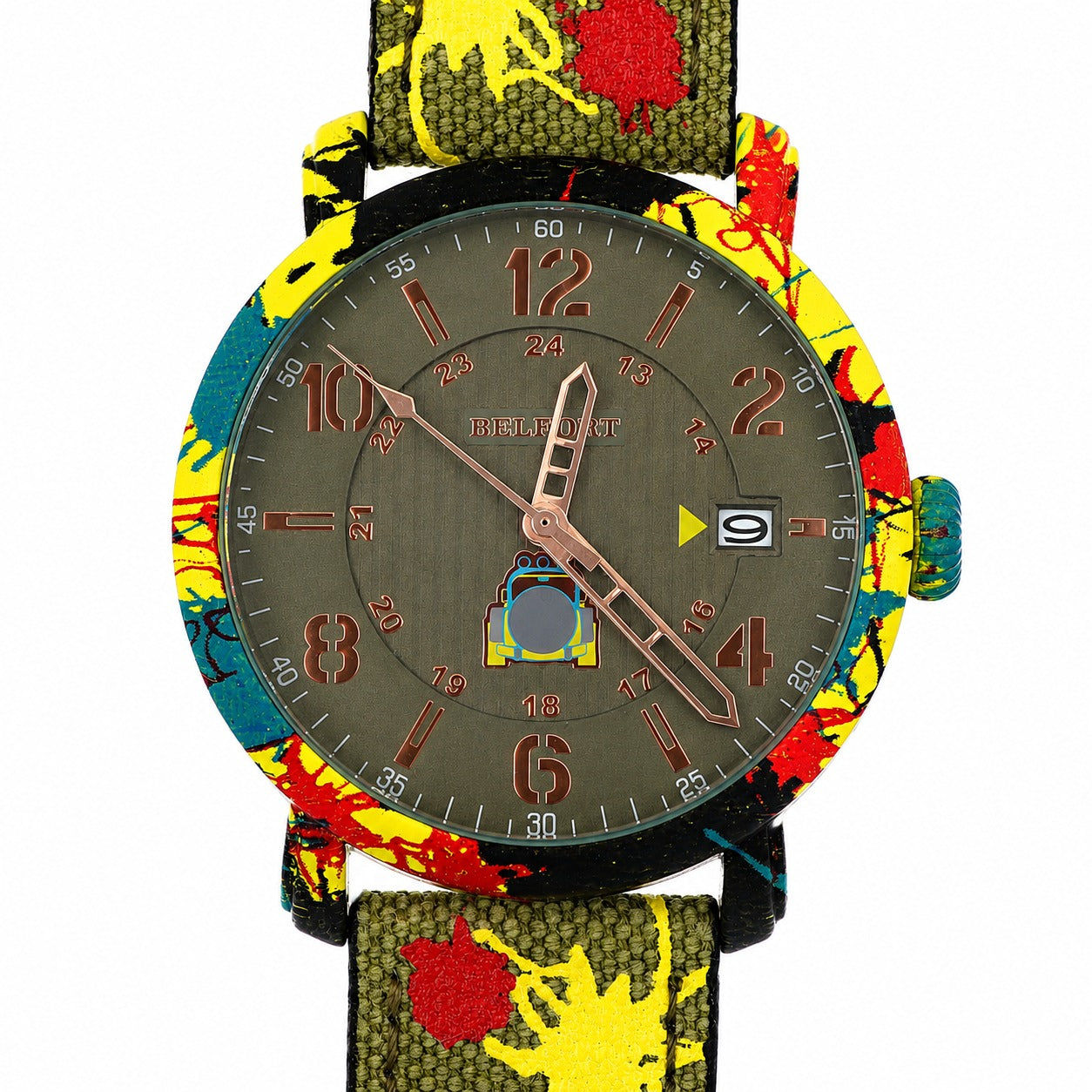 Belfort Art Edition – Orologio Uomo GMT Verde Militare con Cinturino Canvas Street Art