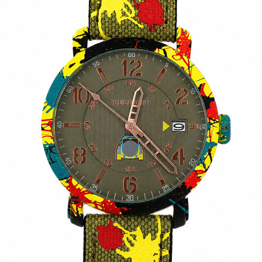 Belfort Art Edition – Orologio Uomo GMT Verde Militare con Cinturino Canvas Street Art