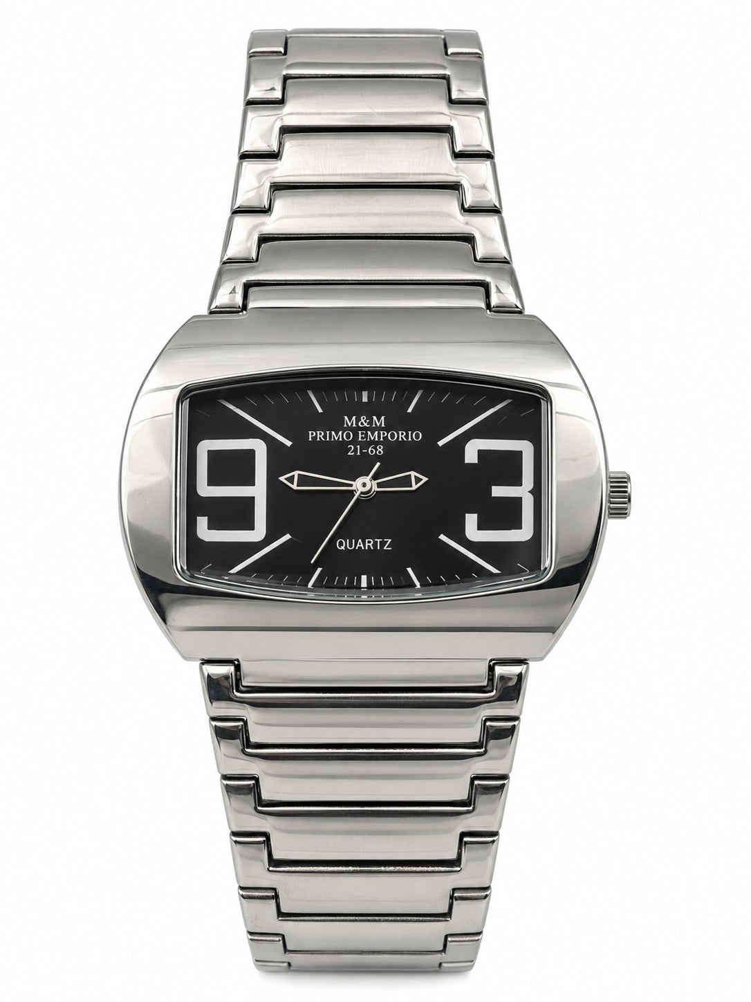 M&M Primo Emporio 21-68 – Orologio Unisex Barrel Cushion Numeri Oversize Bracciale Acciaio Quarzo
