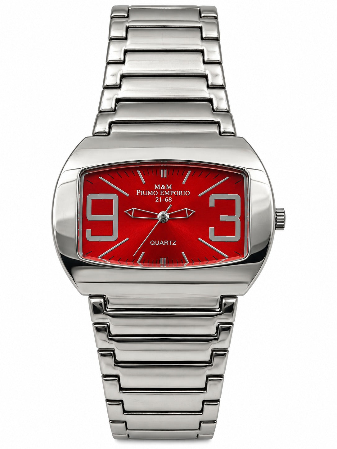 M&M Primo Emporio 21-68 – Orologio Unisex Barrel Cushion Numeri Oversize Bracciale Acciaio Quarzo