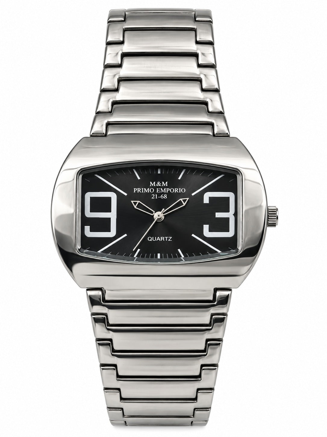 M&M Primo Emporio 21-68 – Orologio Unisex Barrel Cushion Numeri Oversize Bracciale Acciaio Quarzo