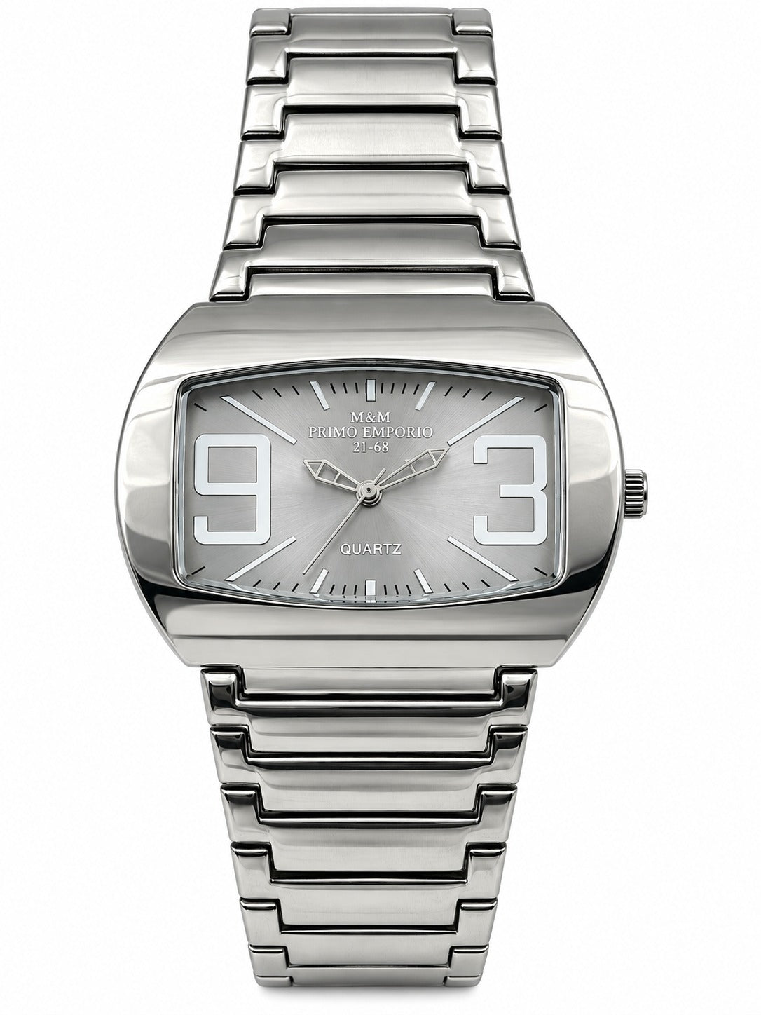 M&M Primo Emporio 21-68 – Orologio Unisex Barrel Cushion Numeri Oversize Bracciale Acciaio Quarzo