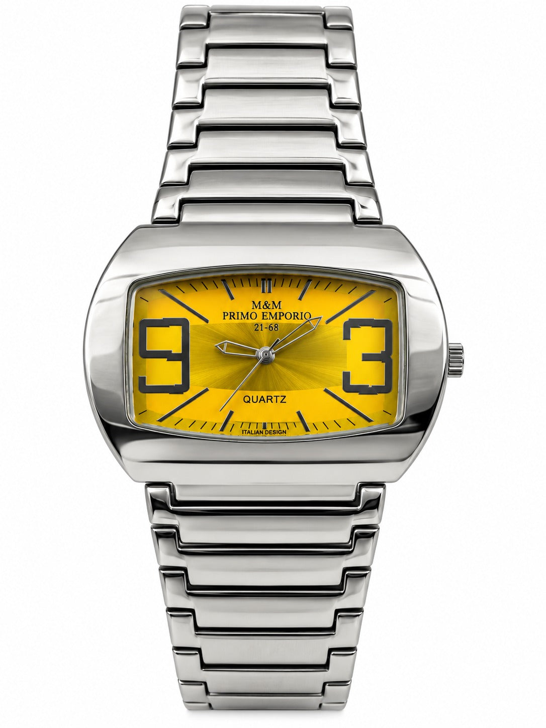 M&M Primo Emporio 21-68 – Orologio Unisex Barrel Cushion Numeri Oversize Bracciale Acciaio Quarzo