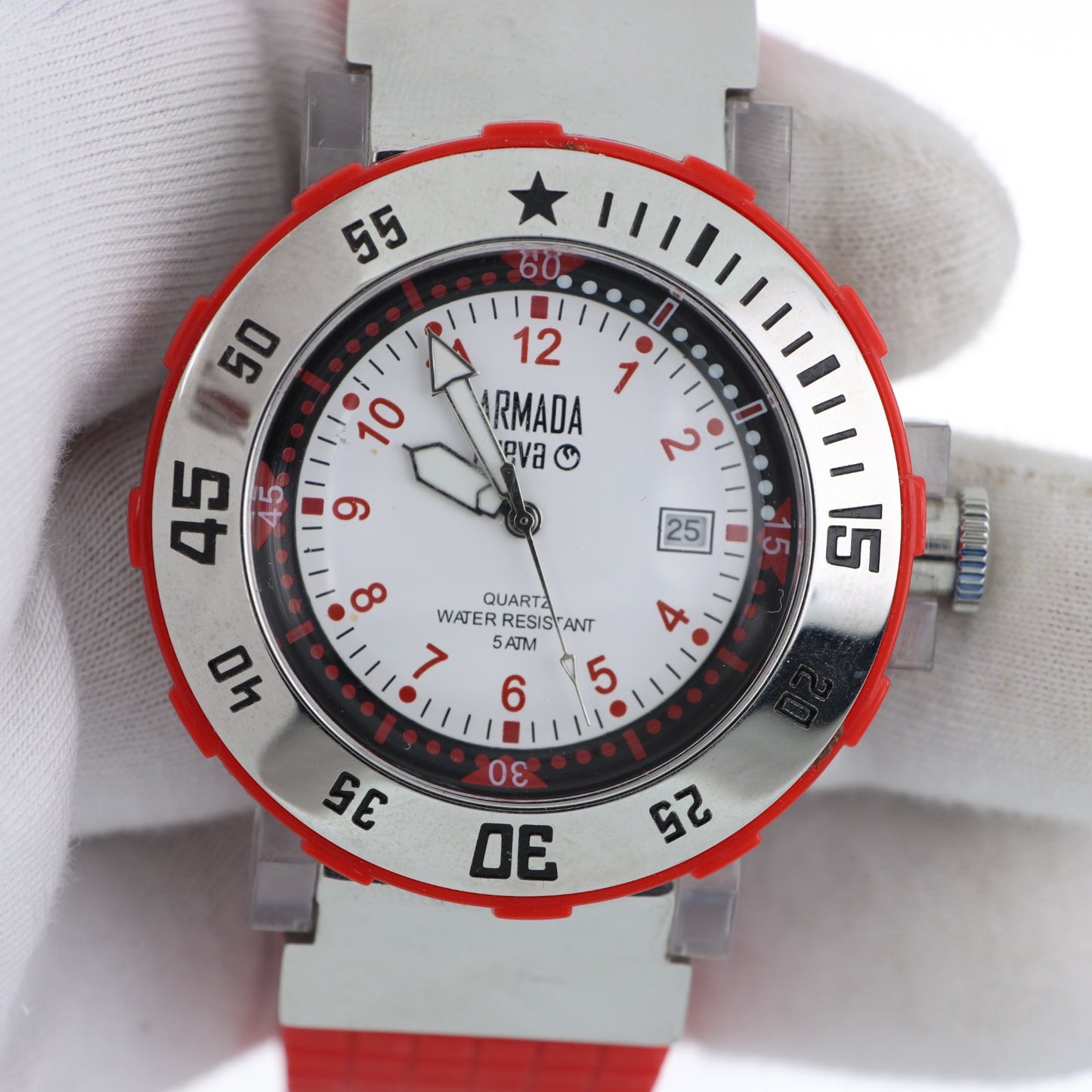 Armada Nueva – Orologio Sport Diving Quadrante Bianco Bezel Rosso Quartz Water Resistant 5ATM con Data