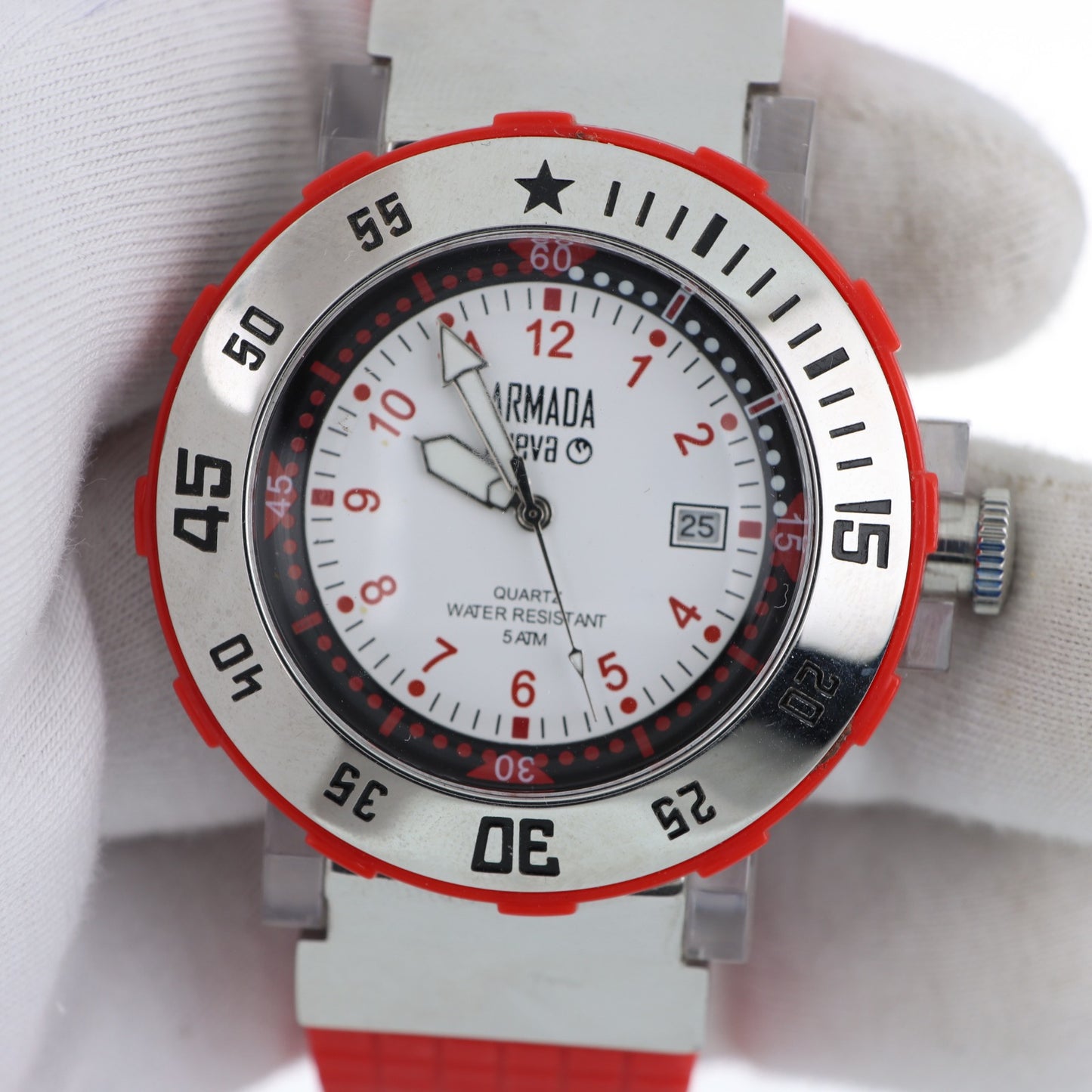 Armada Nueva – Orologio Sport Diving Quadrante Bianco Bezel Rosso Quartz Water Resistant 5ATM con Data