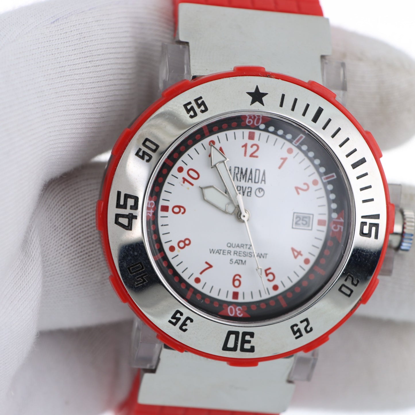 Armada Nueva – Orologio Sport Diving Quadrante Bianco Bezel Rosso Quartz Water Resistant 5ATM con Data