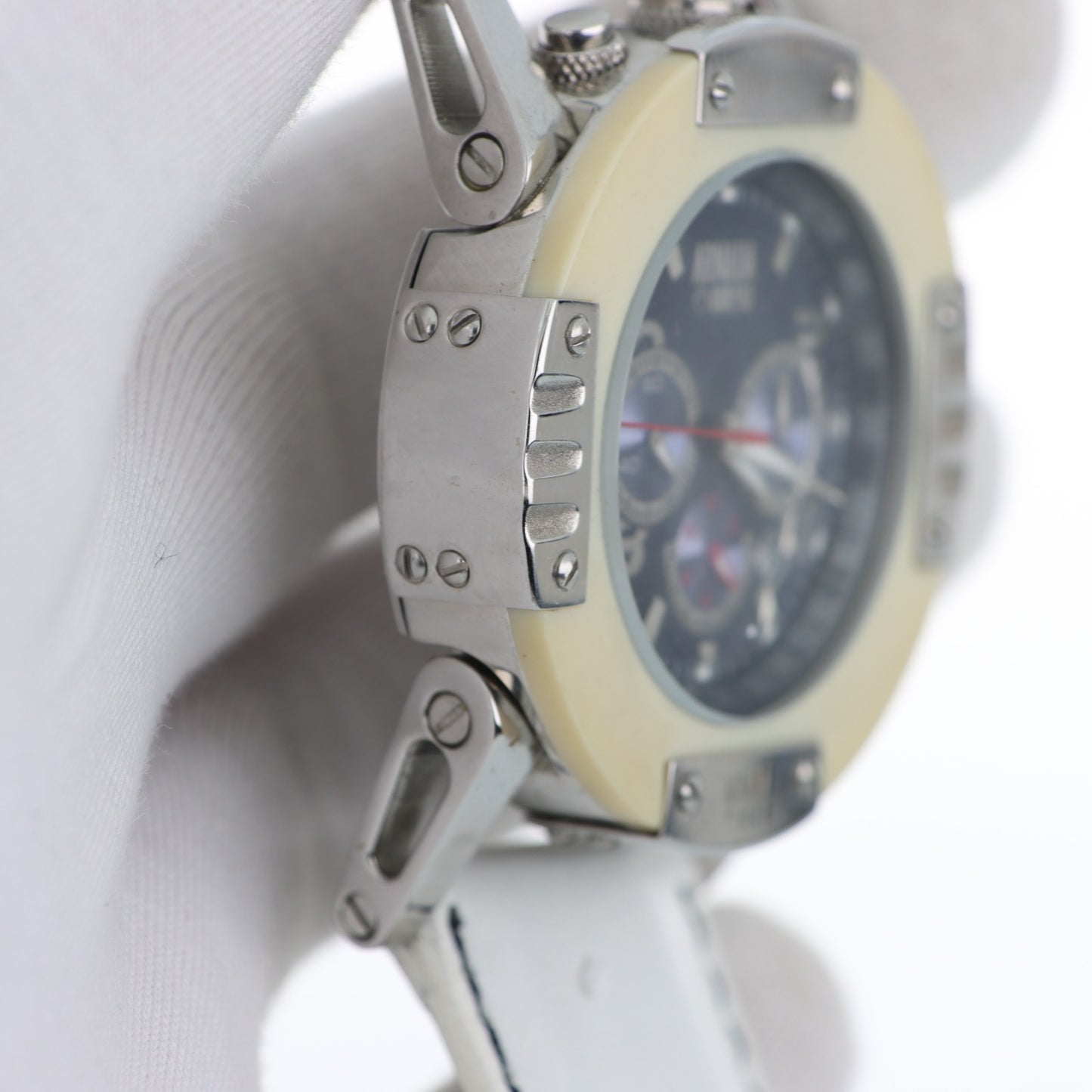 Armada Nueva – Cronografo Quadrante Blu Bezel Champagne Tachimetro con Data e Cinturino Pelle Bianca
