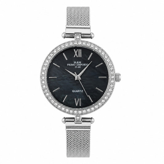 Orologio Donna Elegante Silver Strass Quartz Maglia Milanese Fashion