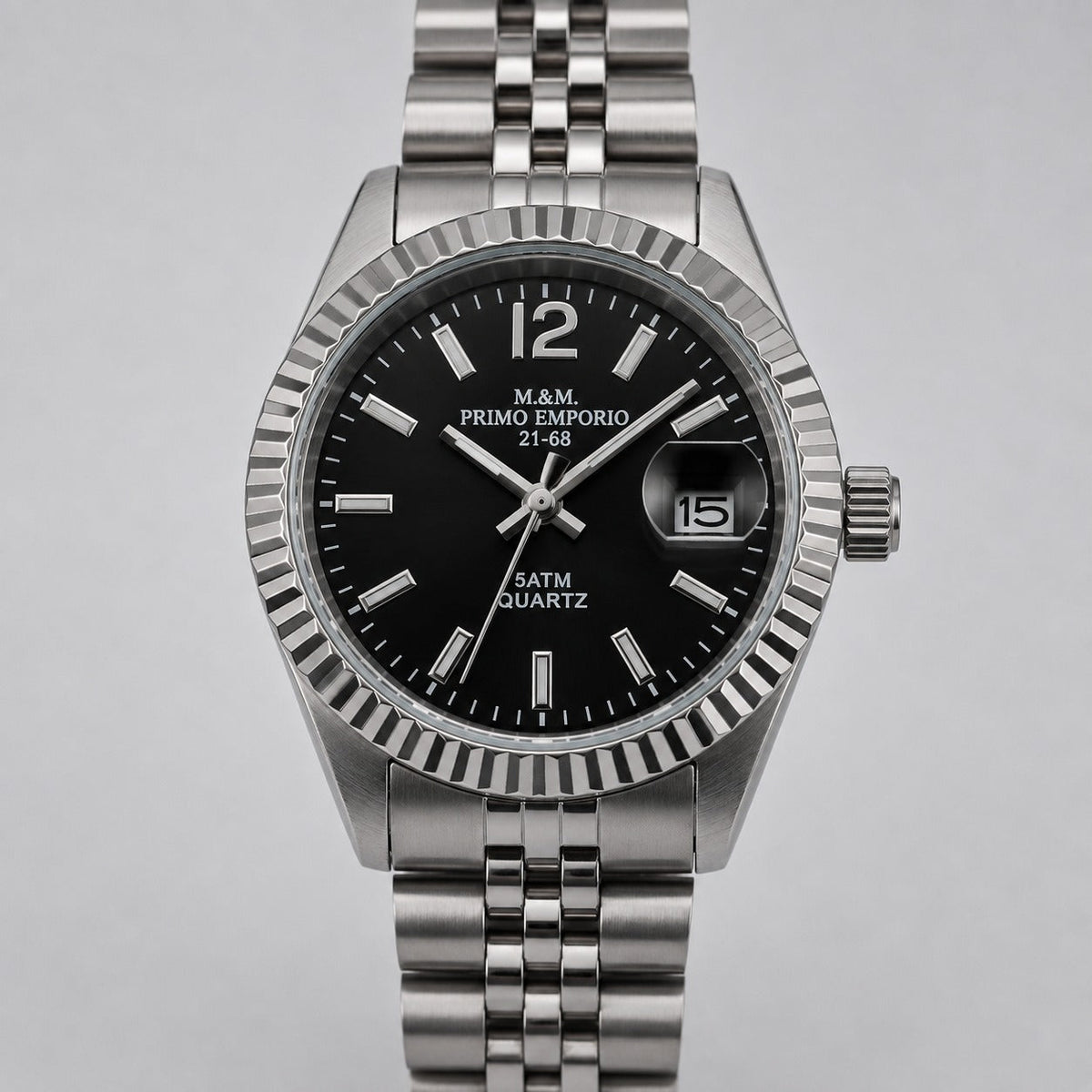 M&M Primo Emporio 21-68 orologio uomo full acciaio quadrante nero lunetta zigrinata