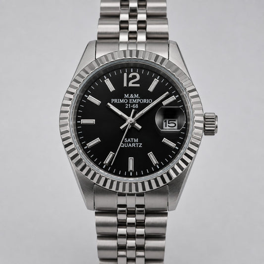 M&M Primo Emporio 21-68 orologio uomo full acciaio quadrante nero lunetta zigrinata