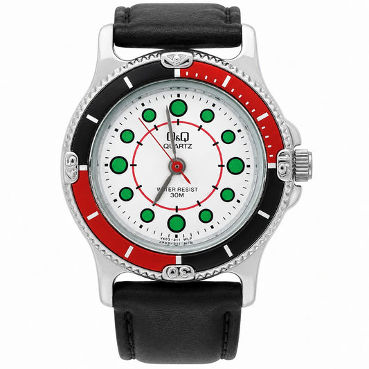Q&Q Quartz V403-311 – Orologio Sport Diver Lunetta Bicolore Rosso e Nero