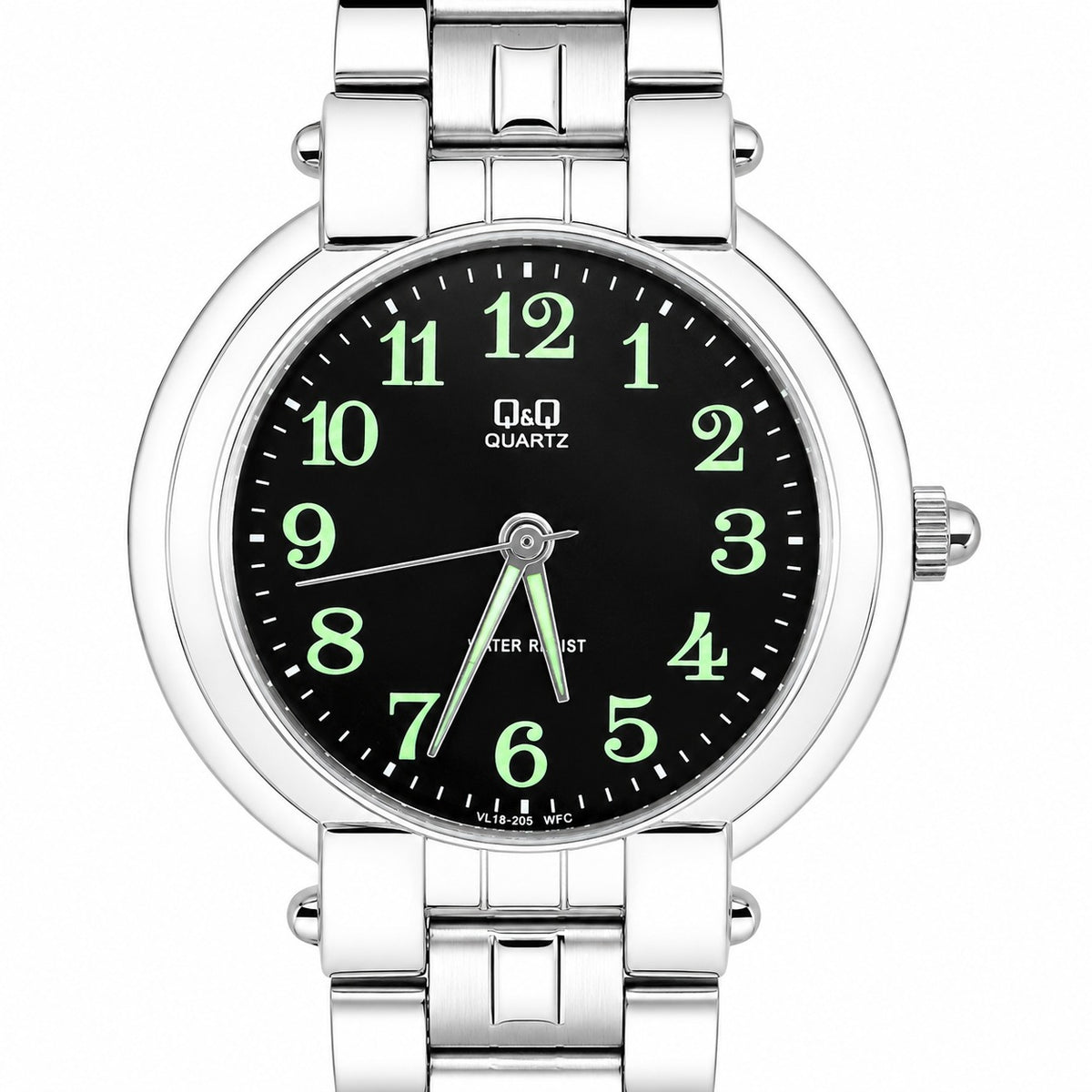 Q&Q Quartz VL18-205 – Orologio Uomo Acciaio Silver Quadrante Nero Full Luminescente