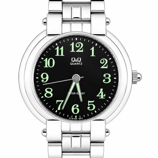 Q&Q Quartz VL18-205 – Orologio Uomo Acciaio Silver Quadrante Nero Full Luminescente