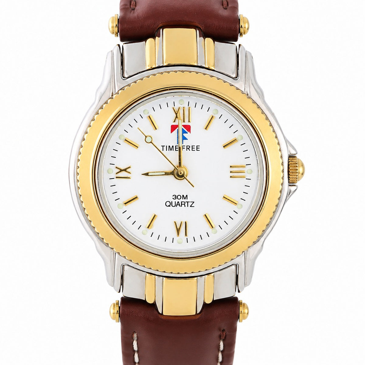 Time Free Quartz – Orologio Classico Bicolore Gold & Silver con Cinturino in Pelle