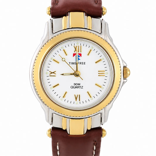 Time Free Quartz – Orologio Classico Bicolore Gold & Silver con Cinturino in Pelle