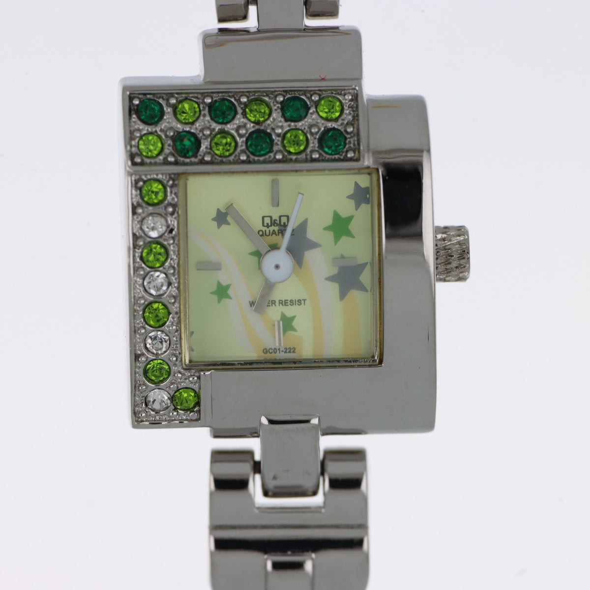 Q&Q Quartz GC01-222 – Orologio Donna Acciaio con Cristalli Verdi e Stelle