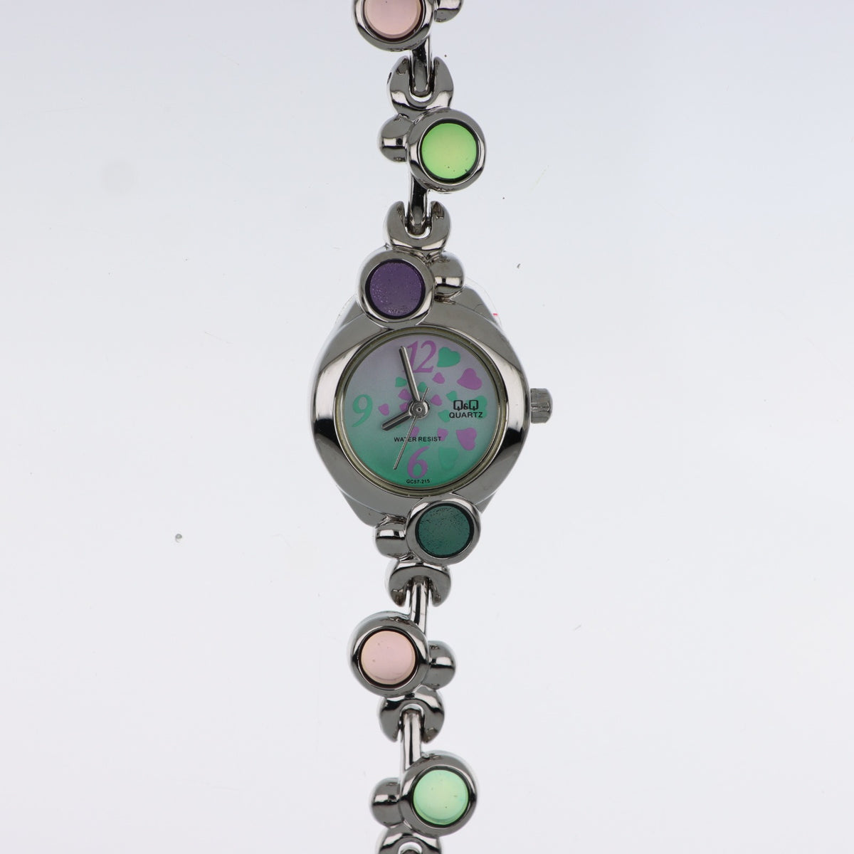 Q&Q Quartz GC57-215 – Orologio Donna Bracciale Cabochon Colorati e Cuori