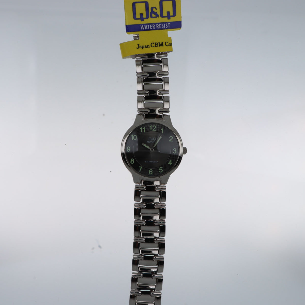 Q&Q Quartz GE52-205 – Orologio Acciaio Silver Quadrante Nero Guilloché Luminescente