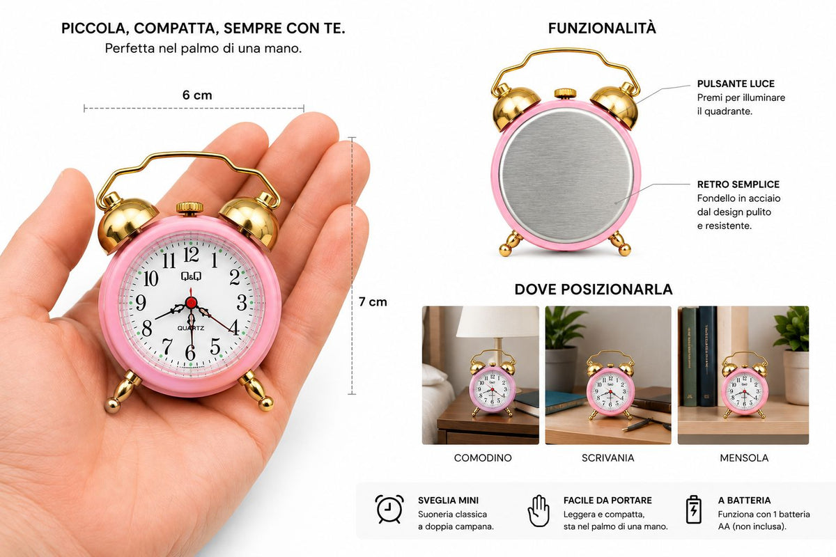 Sveglia Q&Q Quartz – Rosa con Dettagli Dorati