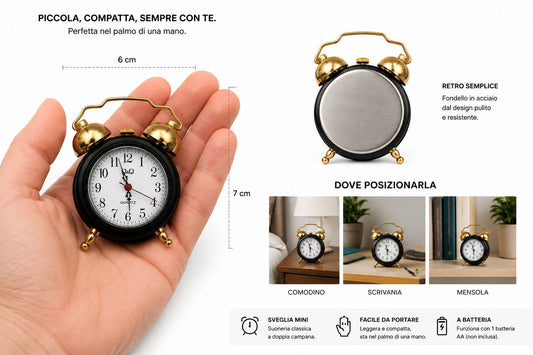 Sveglia Q&Q Quartz – Nera con Dettagli Dorati