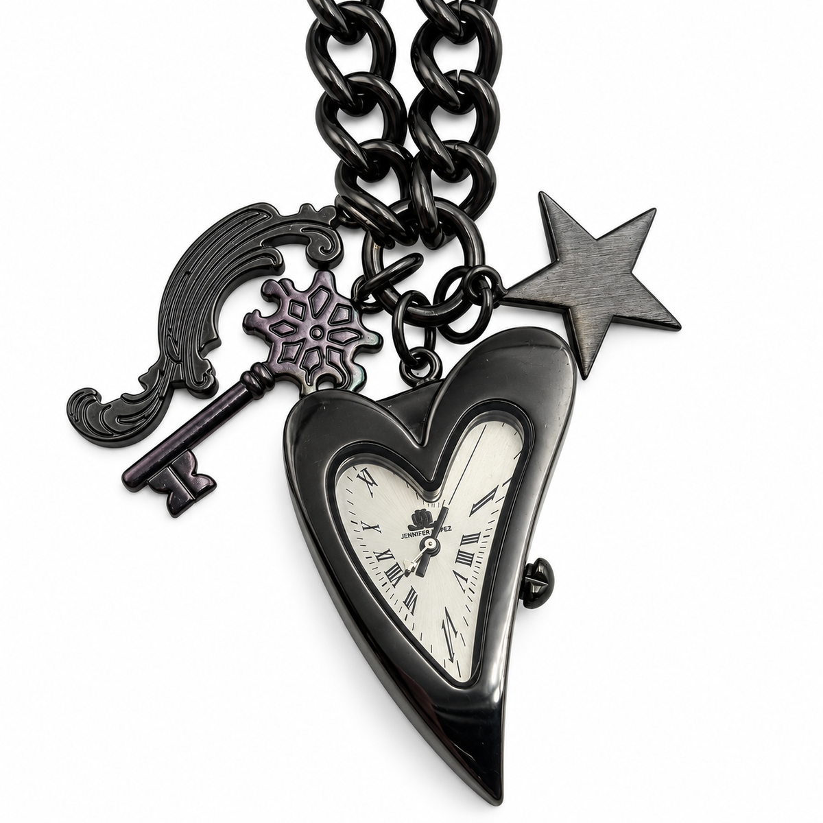 Collana orologio JLO by Jennifer Lopez nera con cuore, chiave e stella