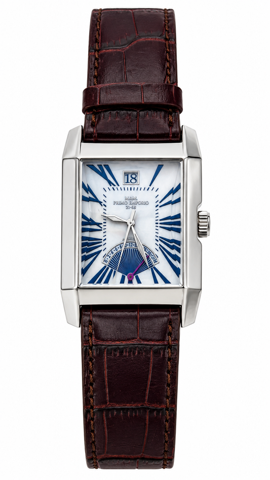 Orologio M&M Primo Emporio 21-68 rettangolare – Bianco/Bordeaux e Blu/Nero