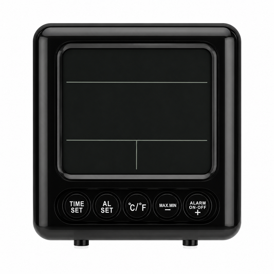 XTime Sveglia Digitale con Termometro Max/Min – Display LCD Grande, Design Nero Lucido