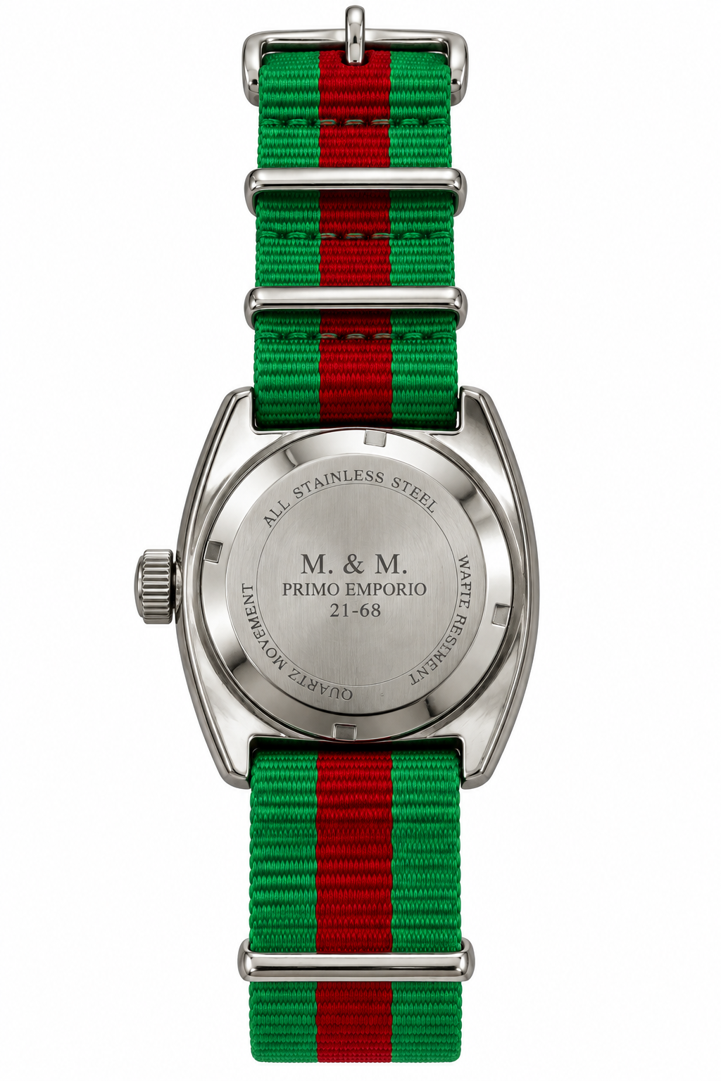 M.&M. Primo Emporio 21-68 – Orologio Unisex Cassa Acciaio Quarzo Cinturino NATO | Blu, Verde, Rosso, Bianco