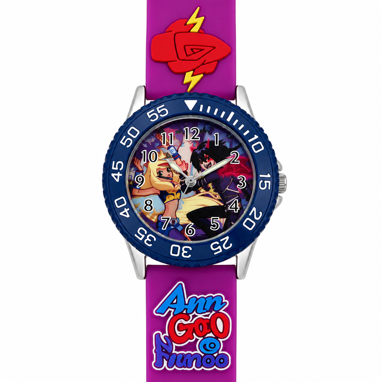 Orologio Angels&Friends Bambini - Cinturino Fucsia con Applicazioni 3D e Lunetta Blu