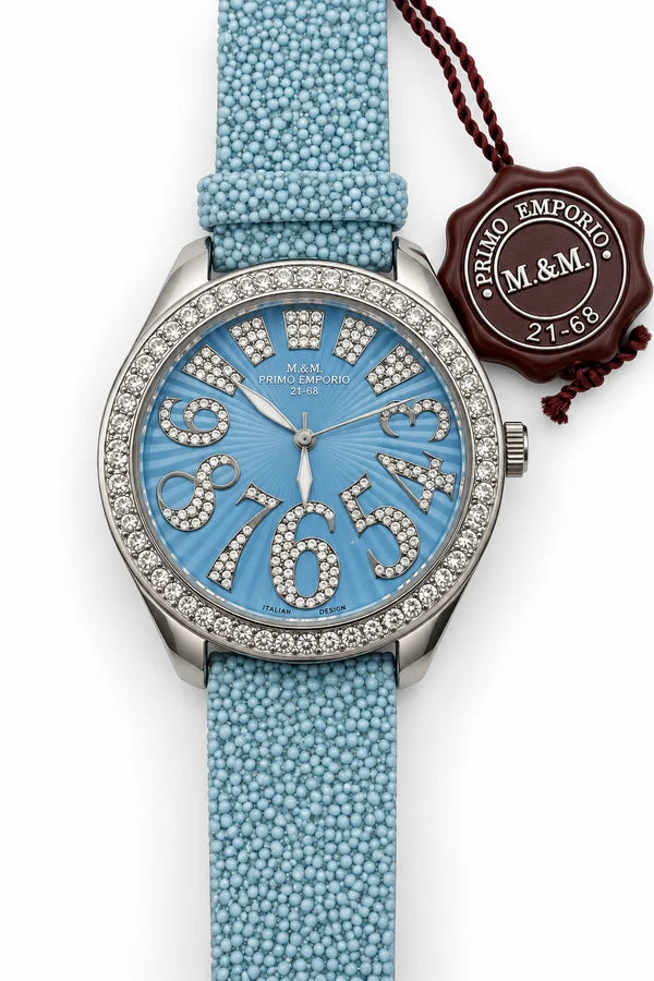 M&M Primo Emporio – Orologio Donna Numeri Pavé Cristalli Bezel Cristalli | Turchese o Beige