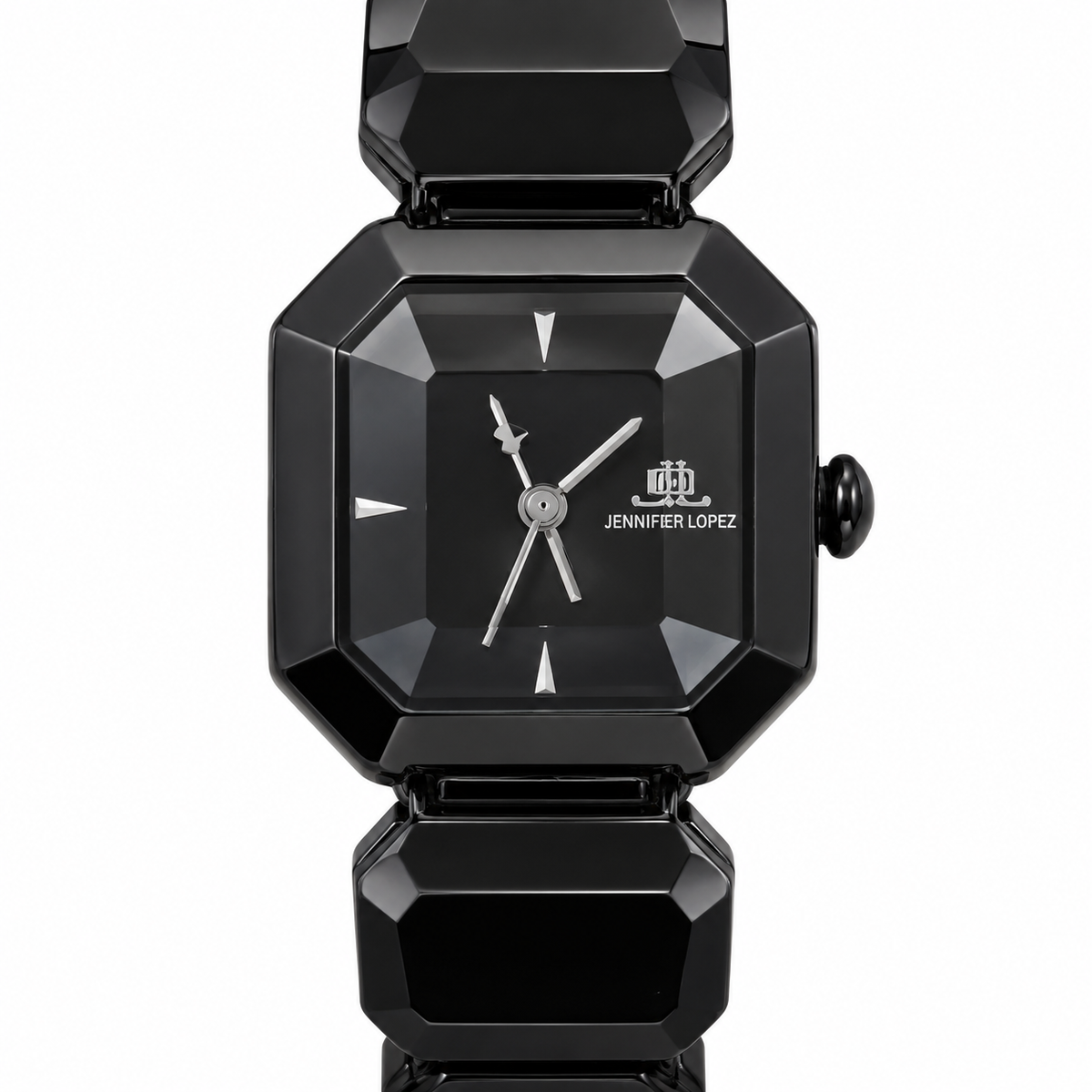 Orologio Jennifer Lopez nero con cassa sfaccettata e bracciale a maglie geometriche