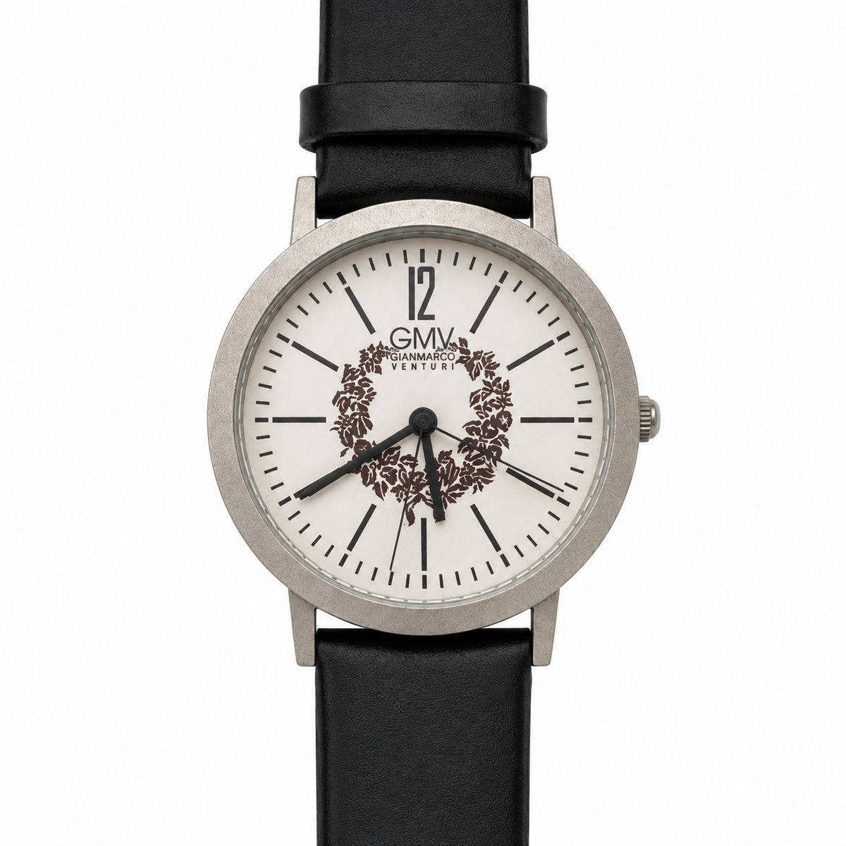 GMV Gianmarco Venturi orologio classico cassa argento cinturino nero quadrante bianco