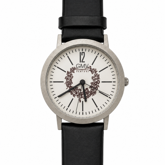 GMV Gianmarco Venturi orologio classico cassa argento cinturino nero quadrante bianco