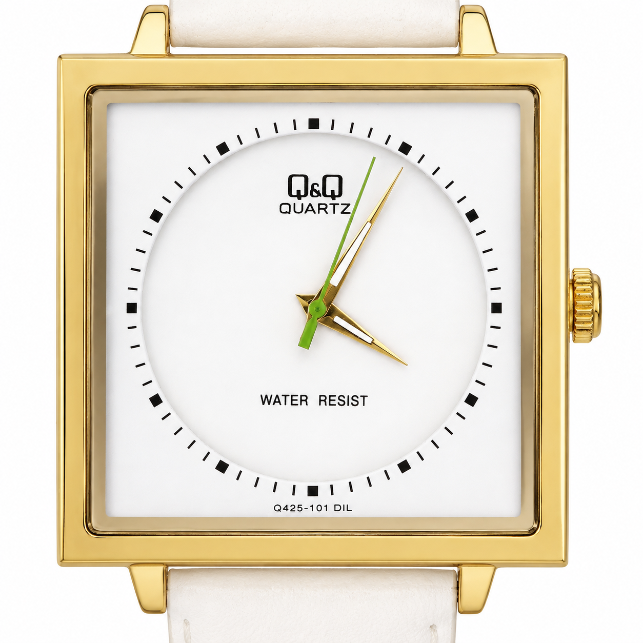 Q&Q Quartz – Orologio Unisex Cassa Gold Quadrante Bianco Lancette Verdi