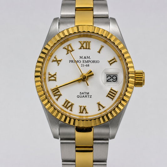 M.&M. Primo Emporio 21-68 orologio donna bicolore oro e acciaio con quadrante bianco e indici romani dorati