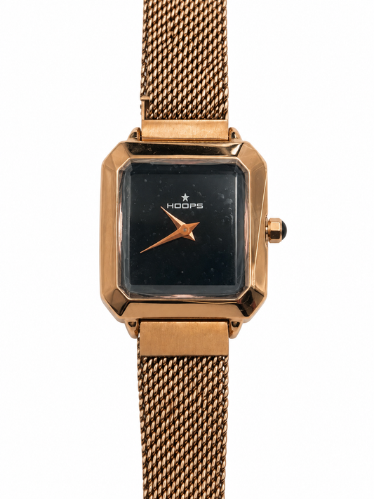 Orologio Hoops rettangolare oro rosa e nero – L’eleganza dell’essenziale