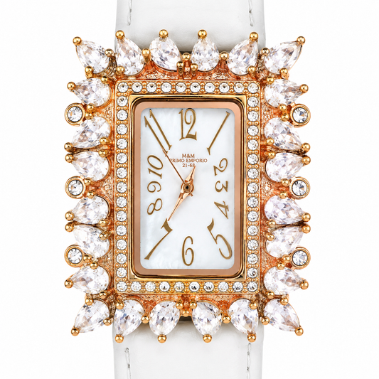 M.&M. Primo Emporio 21-68 – Orologio Donna Cassa Rettangolare Oro Rosa Cristalli a Goccia Pavé