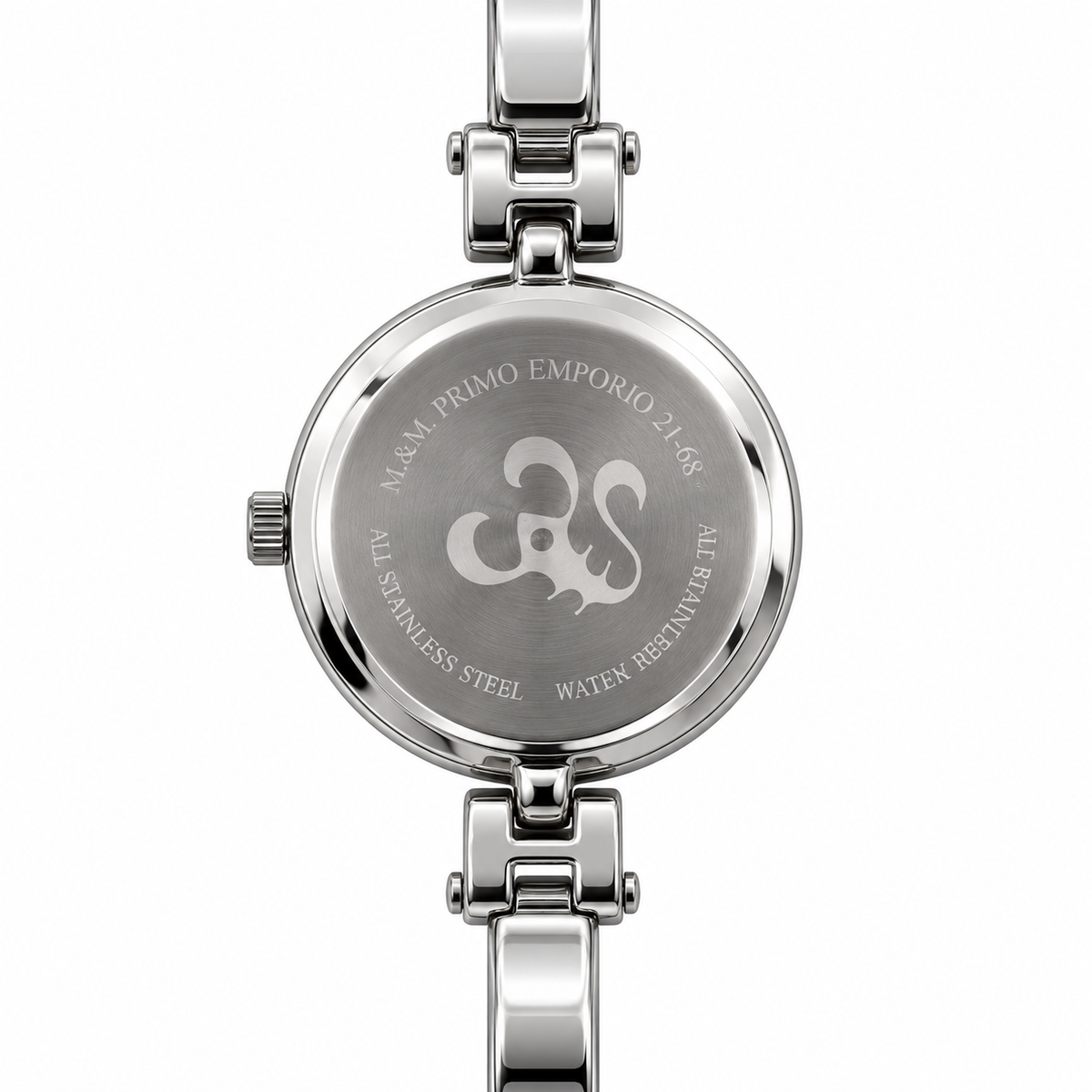 M.&M. Primo Emporio 21-68 — Orologio Donna Madreperla Lilla Bezel Cristalli Bracciale Bangle Maglie H Argento